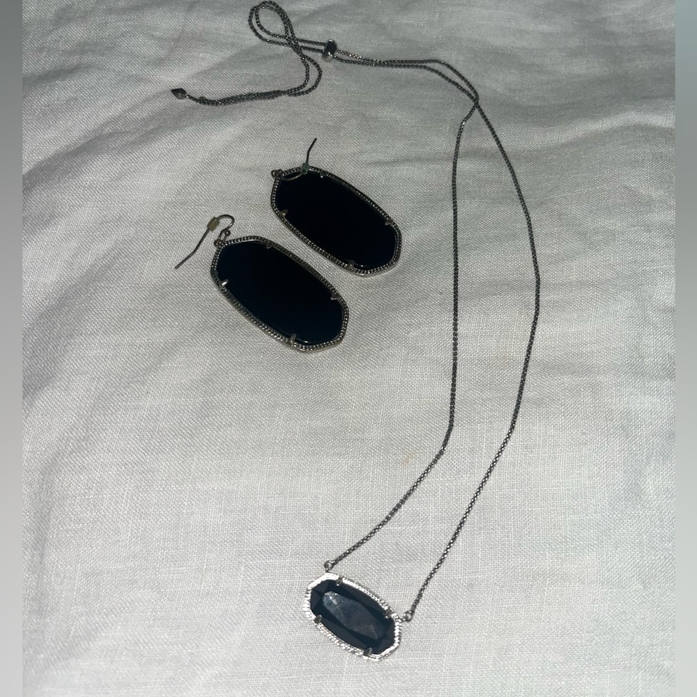 Vintage Kendra Scott Black and Silver Earrings and necklace